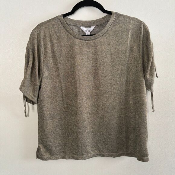 Nicole Miller Sparkle Tee Wms Sz Small Gold Drawcord Short Sleeves - Picture 8 of 8